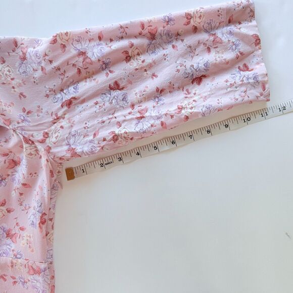 NWT LoveShackFancy Juree Floral Silk 3/4 Sleeve VNeck Mini Dress Pink Dust Storm - Picture 5 of 16